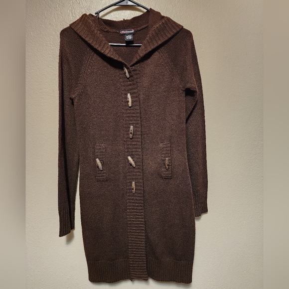 Takeout Sweaters - Brown Long Hooded Sweater